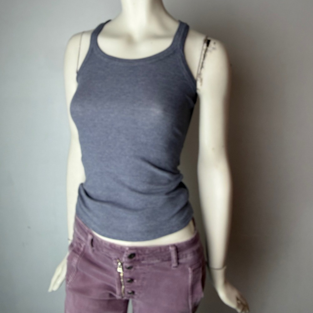 Ribbed Racerback Tank Top Heathered Grey Sporty  Minimalist Basics Grunge S